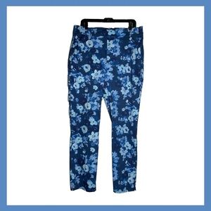 J. Crew Remi Pant Blue Floral Side Zip Size 14T Cotton Blend Stretch Trousers